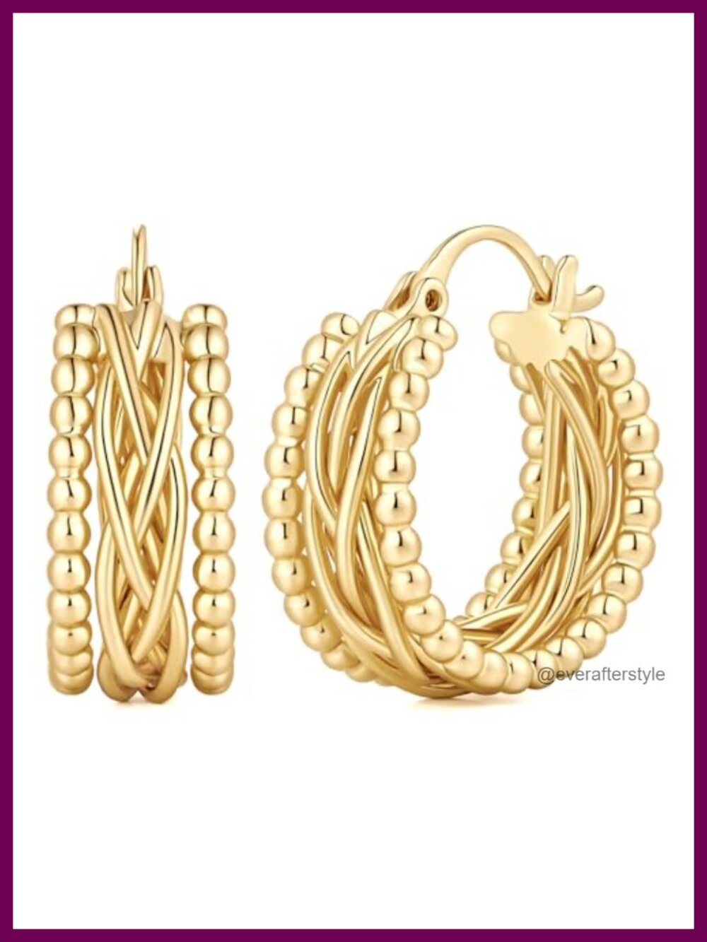 14K Gold Plated Hoop Earrings Woven Lever Back